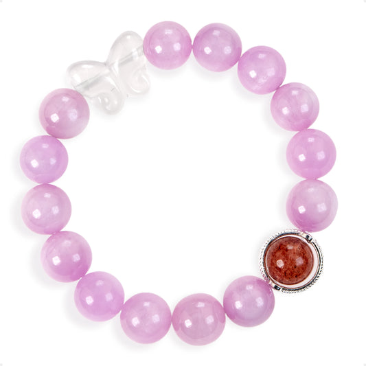 SENLLY Blush Daydream - Beaded Stretch Bracelet with Natural Kunzite, Clear Quartz & Strawberry Quartz, Handcrafted Natural Stone Jewelry for Calm, Love & Emotional Harmony