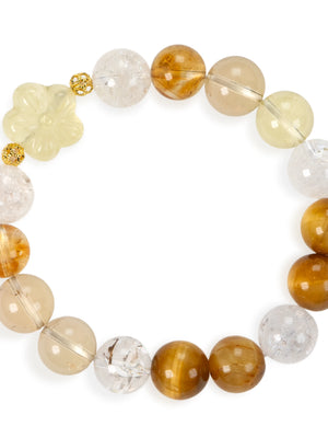 SENLLY Golden Bloom - Beaded Stretch Bracelet with Natural Citrine, Tiger Eye, Azeztulite & Clear Quartz, Handcrafted Natural Stone Jewelry for Optimism, Clarity & Emotional Balance