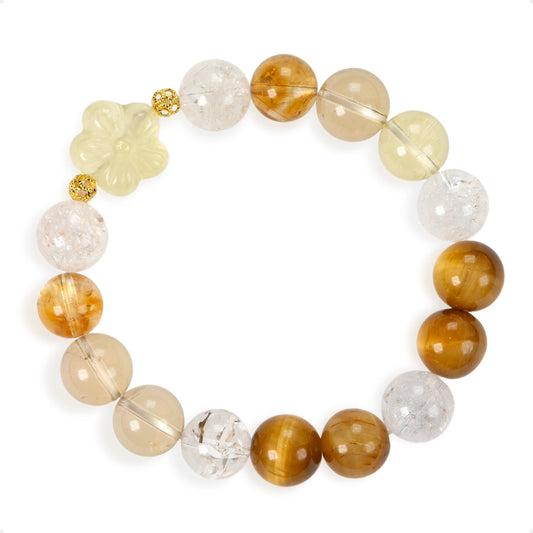 SENLLY Golden Bloom - Beaded Stretch Bracelet with Natural Citrine, Tiger Eye, Azeztulite & Clear Quartz, Handcrafted Natural Stone Jewelry for Optimism, Clarity & Emotional Balance