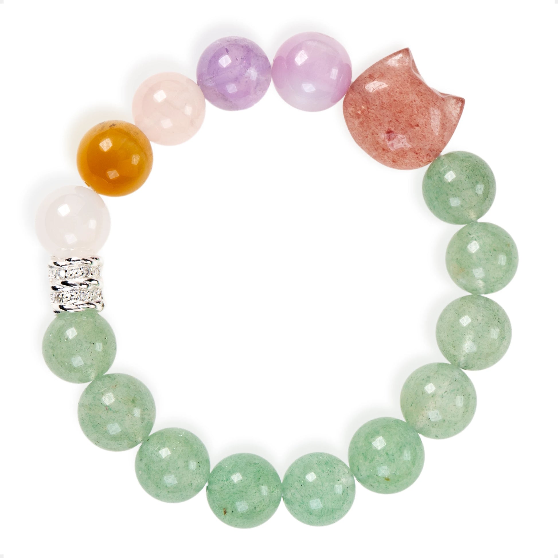 SENLLY Blossom Aura - Beaded Stretch Bracelet with Natural Strawberry Quartz, Kunzite & Green Strawberry Quartz, Handcrafted Natural Stone Jewelry for Love, Harmony & Emotional Clarity