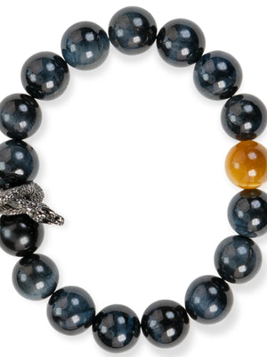 SENLLY Midnight Serpent - Blue Tiger Eye Bracelet with Gold Tiger Eye Accent, Handcrafted Natural Stone Jewelry for Protection, Focus & Bold Style