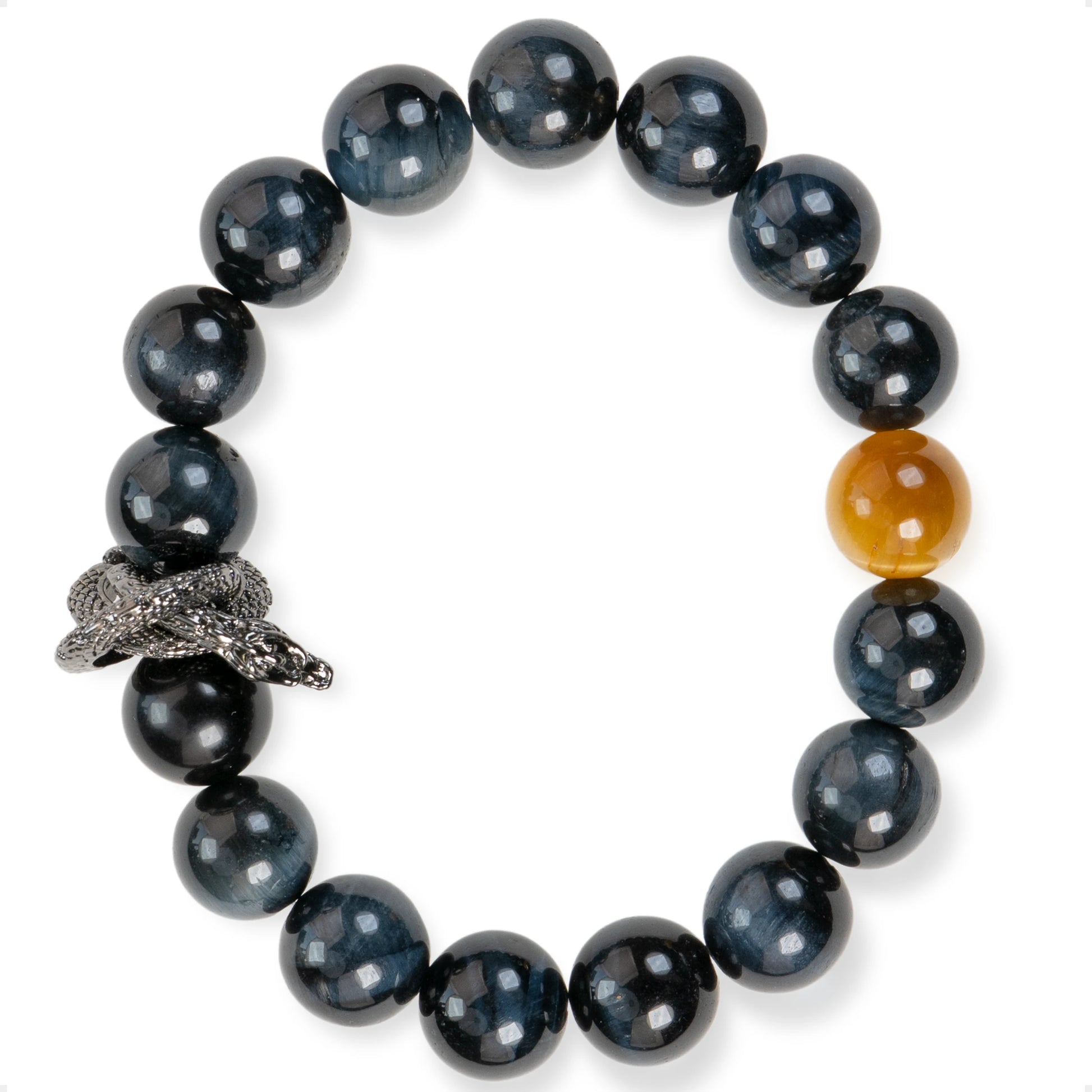 SENLLY Midnight Serpent - Blue Tiger Eye Bracelet with Gold Tiger Eye Accent, Handcrafted Natural Stone Jewelry for Protection, Focus & Bold Style