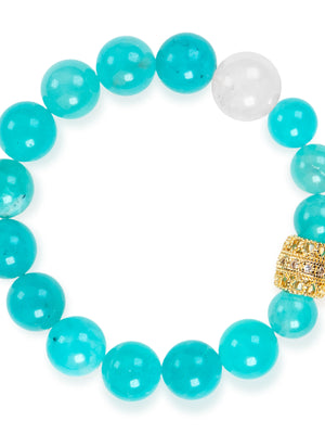 SENLLY Aqua Whisper - Beaded Stretch Bracelet with Natural Amazonite & White Agate, Handcrafted Natural Stone Jewelry for Calm, Clarity & Gentle Balance