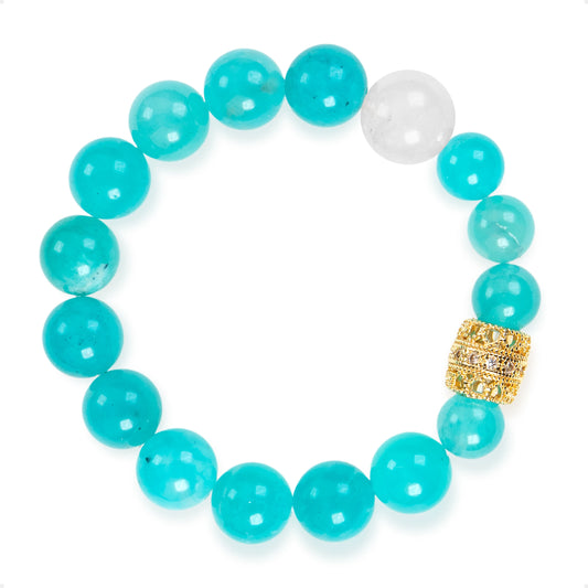 SENLLY Aqua Whisper - Beaded Stretch Bracelet with Natural Amazonite & White Agate, Handcrafted Natural Stone Jewelry for Calm, Clarity & Gentle Balance