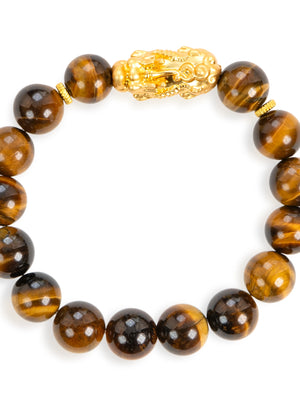 SENLLY Golden Focus - Beaded Stretch Bracelet with Tiger Eye & Brass Pixiu, Handmade Natural Stone Jewelry for Confidence, Balance & Grounding