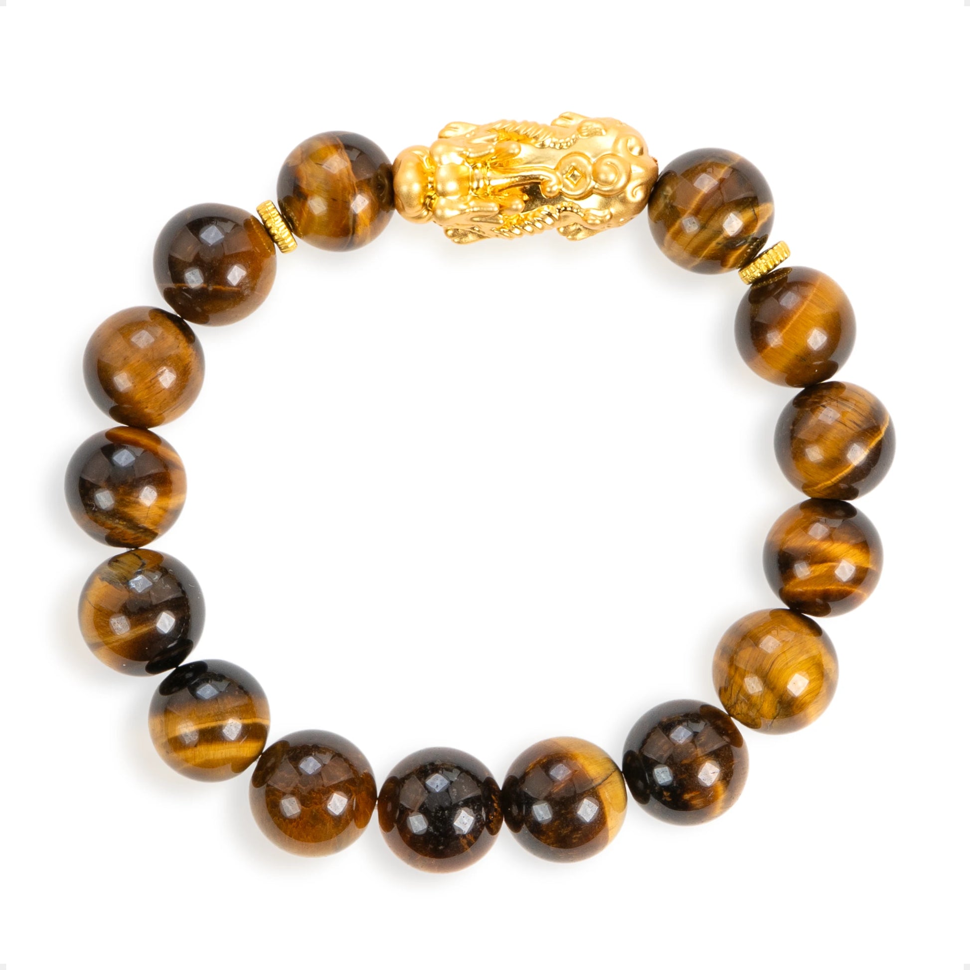 SENLLY Golden Focus - Beaded Stretch Bracelet with Tiger Eye & Brass Pixiu, Handmade Natural Stone Jewelry for Confidence, Balance & Grounding