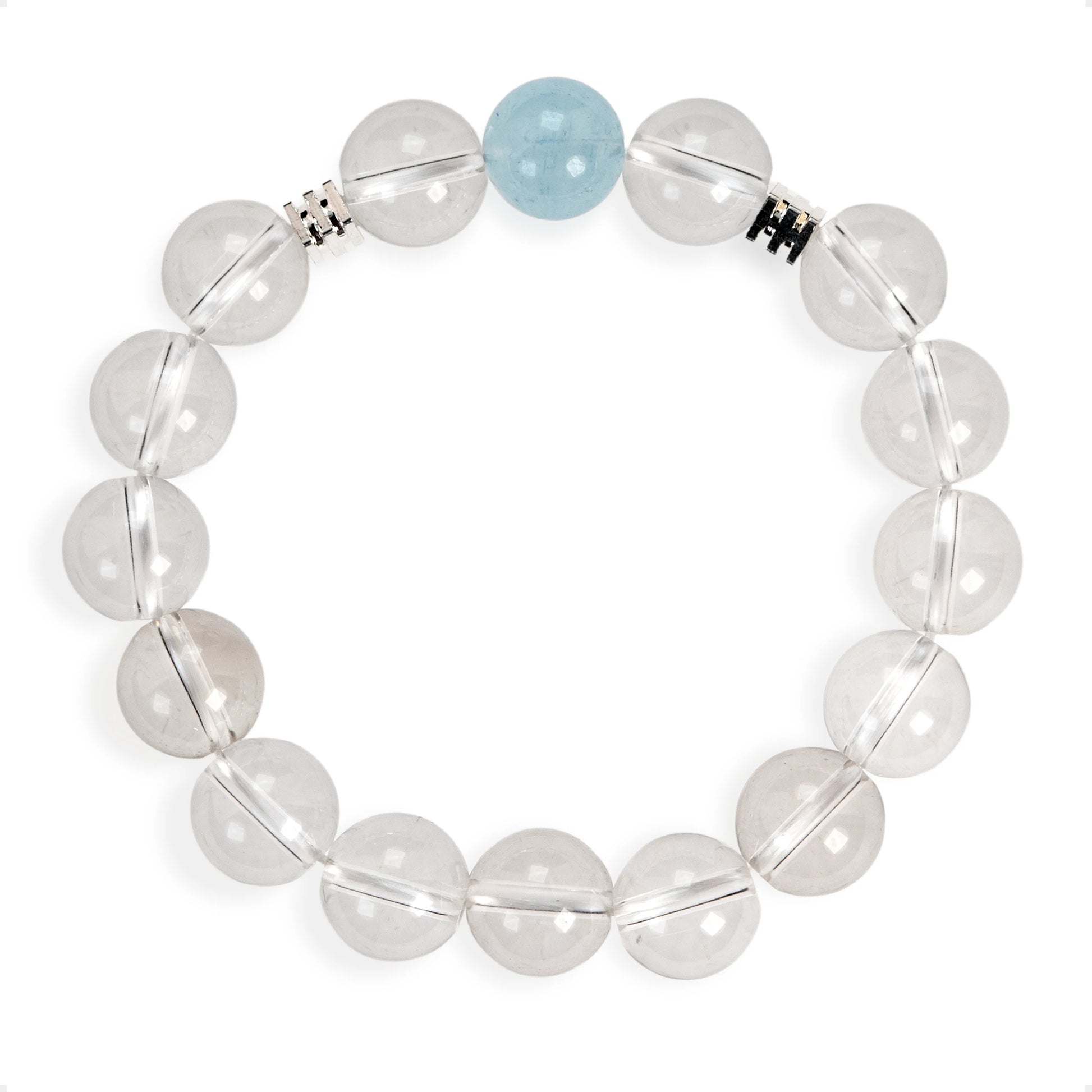 SENLLY Crystal Tide - Beaded Stretch Bracelet with Natural Aquamarine & Clear Quartz, Handcrafted Natural Stone Jewelry for Calm, Clarity & Inner Balance