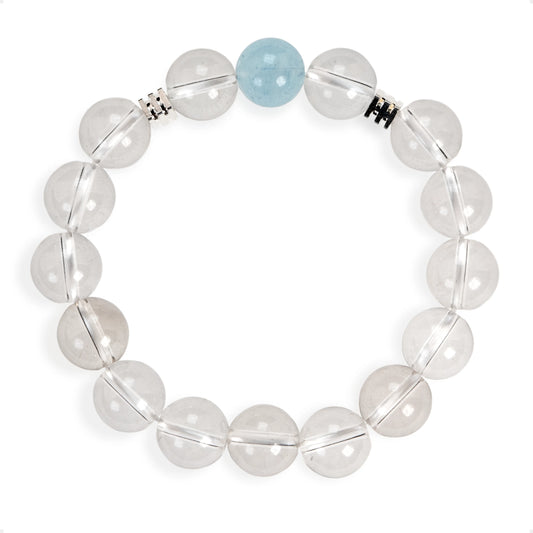 SENLLY Crystal Tide - Beaded Stretch Bracelet with Natural Aquamarine & Clear Quartz, Handcrafted Natural Stone Jewelry for Calm, Clarity & Inner Balance
