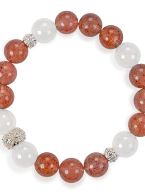 SENLLY Strawberry Glow - Beaded Stretch Bracelet with Natural Strawberry Quartz & White Agate, Handcrafted Natural Stone Jewelry for Warmth, Clarity & Emotional Balance