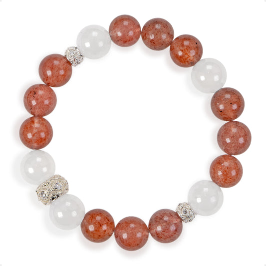 SENLLY Strawberry Glow - Beaded Stretch Bracelet with Natural Strawberry Quartz & White Agate, Handcrafted Natural Stone Jewelry for Warmth, Clarity & Emotional Balance