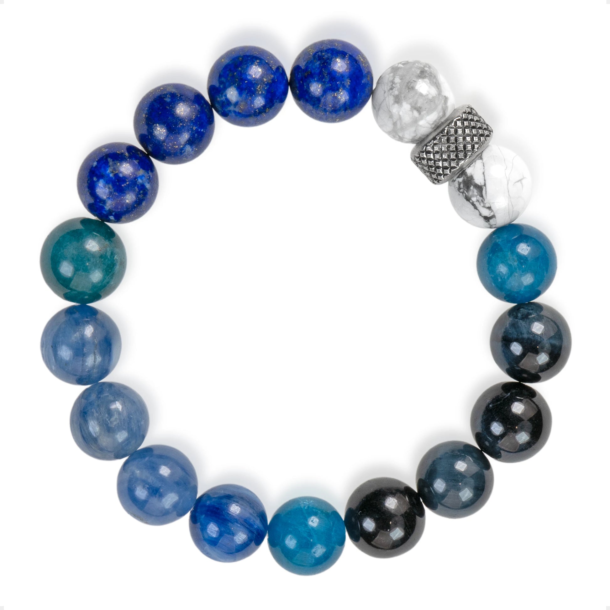 SENLLY Midnight Wisdom - Beaded Stretch Bracelet with Natural Lapis Lazuli, Howlite, Kyanite & Blue Tiger Eye, Handcrafted Natural Stone Jewelry for Focus, Calm & Emotional Balance