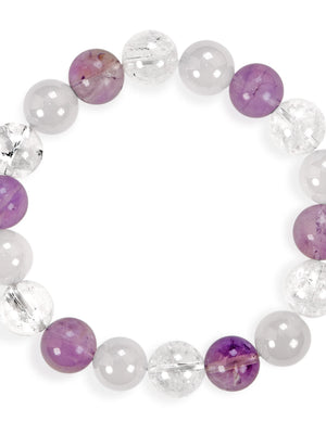 SENLLY Soft Clarity - Beaded Stretch Bracelet with Lavender Amethyst, Azeztulite & White Agate, Handcrafted Natural Stone Jewelry for Calm, Balance & Clarity