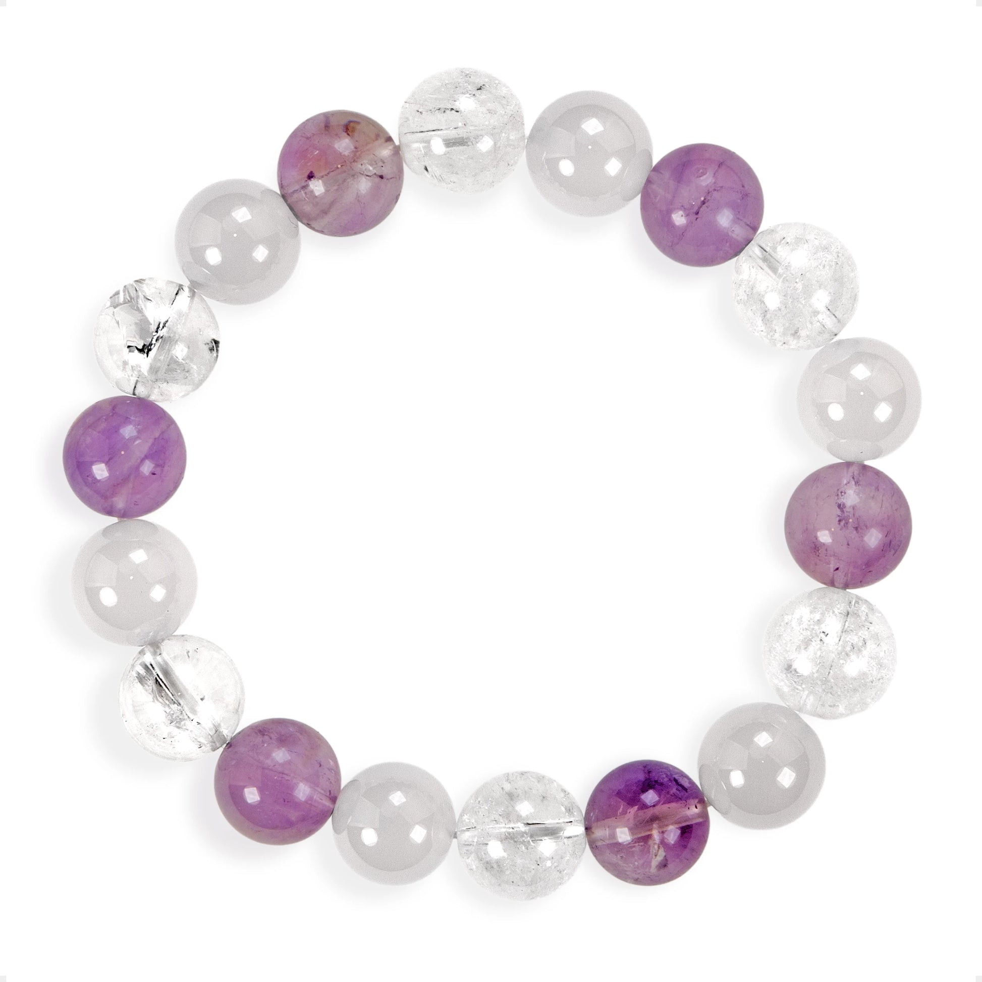 SENLLY Soft Clarity - Beaded Stretch Bracelet with Lavender Amethyst, Azeztulite & White Agate, Handcrafted Natural Stone Jewelry for Calm, Balance & Clarity