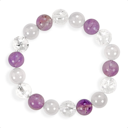 SENLLY Soft Clarity - Beaded Stretch Bracelet with Lavender Amethyst, Azeztulite & White Agate, Handcrafted Natural Stone Jewelry for Calm, Balance & Clarity