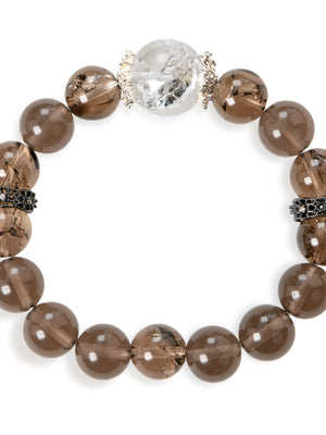 SENLLY Shadow Clarity - Beaded Stretch Bracelet with Natural Smoky Quartz & Clear Quartz, Handcrafted Natural Stone Jewelry for Grounding, Focus & Emotional Balance