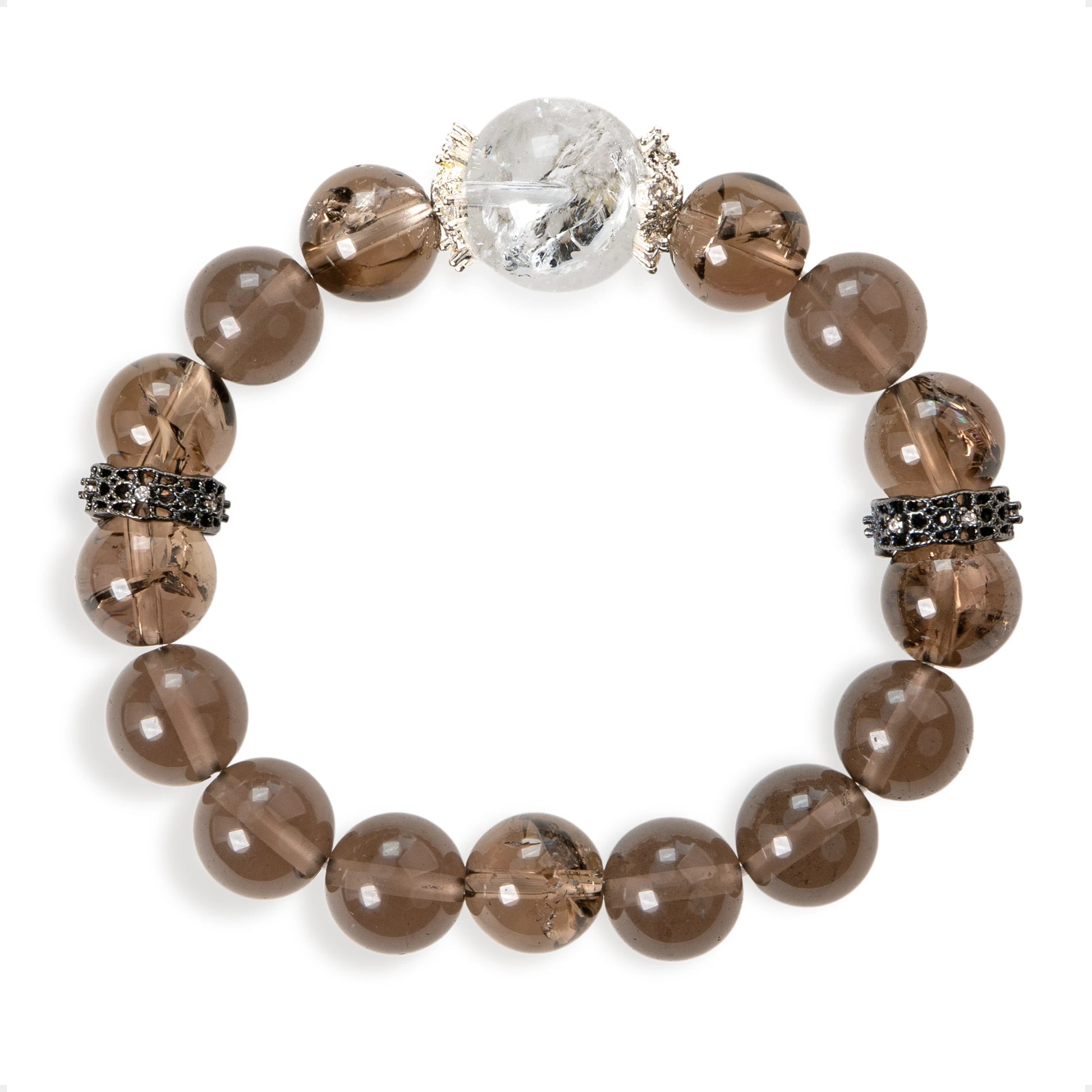 SENLLY Shadow Clarity - Beaded Stretch Bracelet with Natural Smoky Quartz & Clear Quartz, Handcrafted Natural Stone Jewelry for Grounding, Focus & Emotional Balance