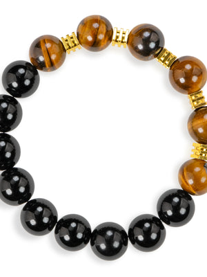 SENLLY Golden Ember - Beaded Stretch Bracelet with Natural Tiger Eye & Black Agate, Handcrafted Natural Stone Jewelry for Strength, Focus & Everyday Confidence