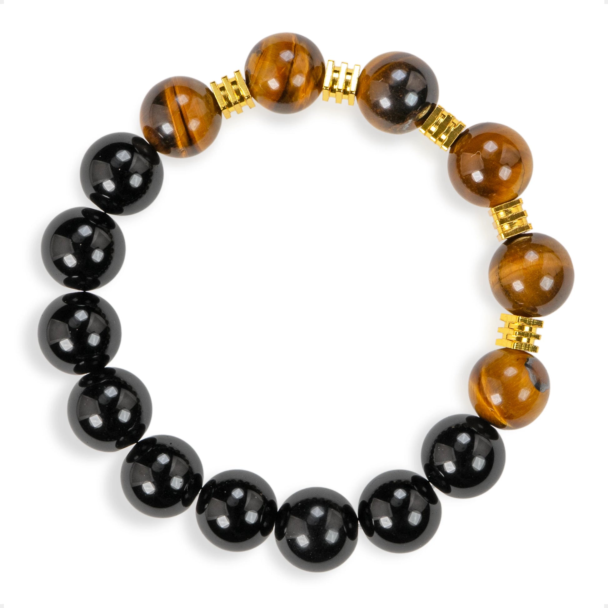 SENLLY Golden Ember - Beaded Stretch Bracelet with Natural Tiger Eye & Black Agate, Handcrafted Natural Stone Jewelry for Strength, Focus & Everyday Confidence