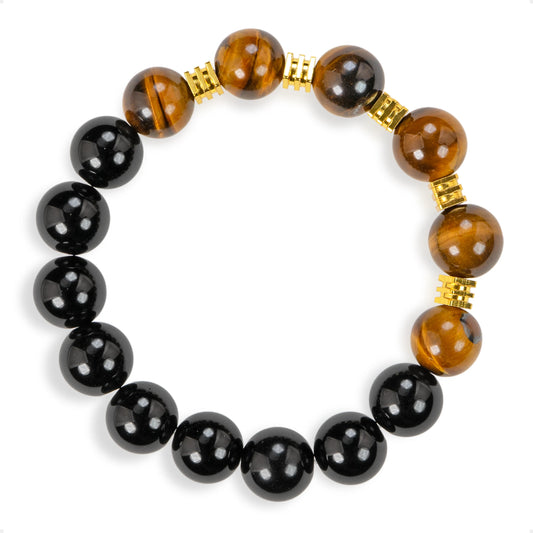 SENLLY Golden Ember - Beaded Stretch Bracelet with Natural Tiger Eye & Black Agate, Handcrafted Natural Stone Jewelry for Strength, Focus & Everyday Confidence