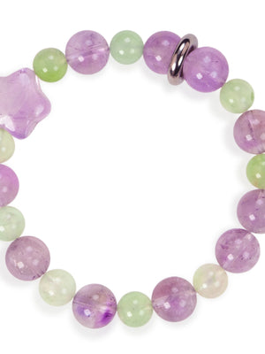 SENLLY Lavender Glow - Beaded Stretch Bracelet with Natural Lavender Amethyst & Prehnite, Handcrafted Natural Stone Jewelry for Calm, Harmony & Emotional Clarity