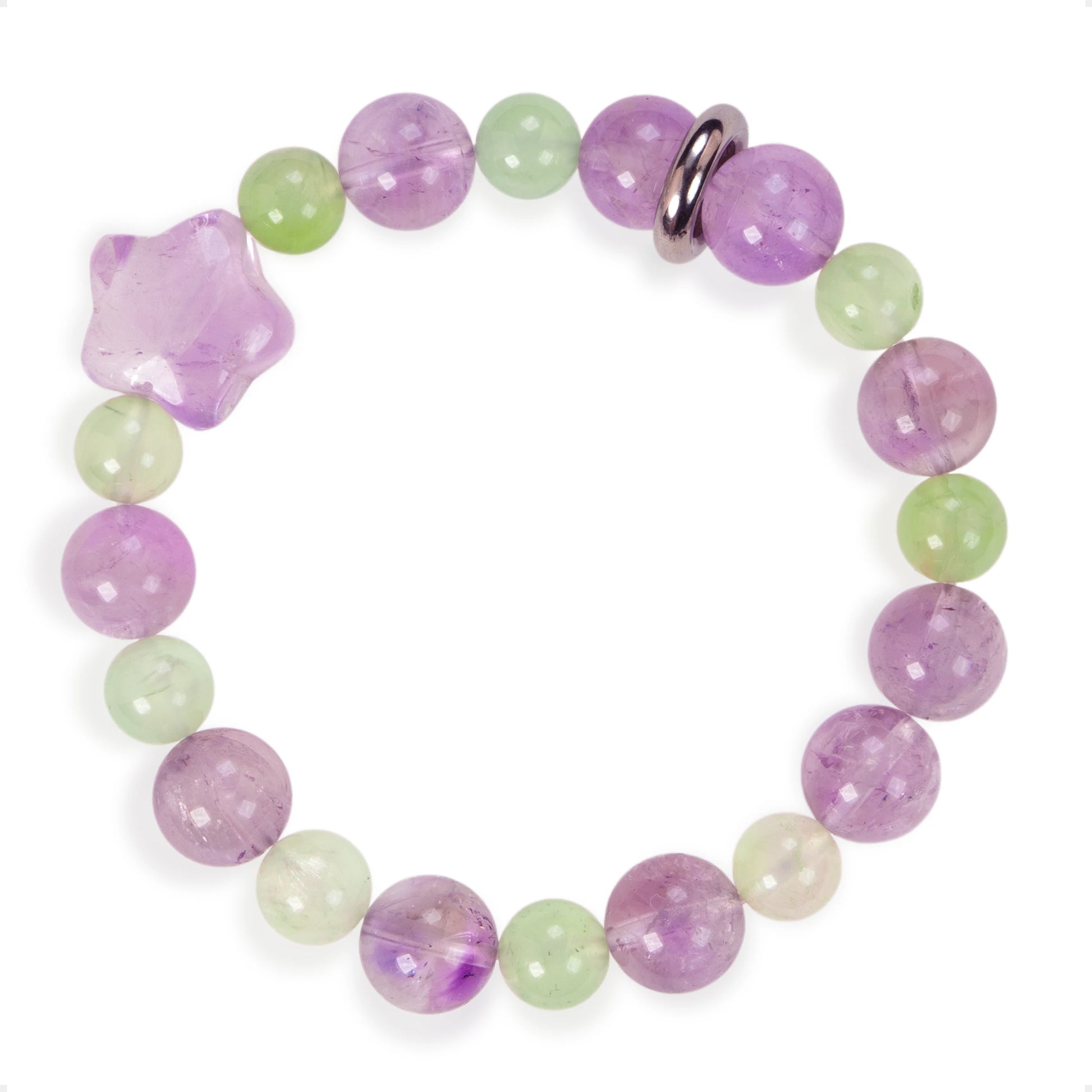 SENLLY Lavender Glow - Beaded Stretch Bracelet with Natural Lavender Amethyst & Prehnite, Handcrafted Natural Stone Jewelry for Calm, Harmony & Emotional Clarity