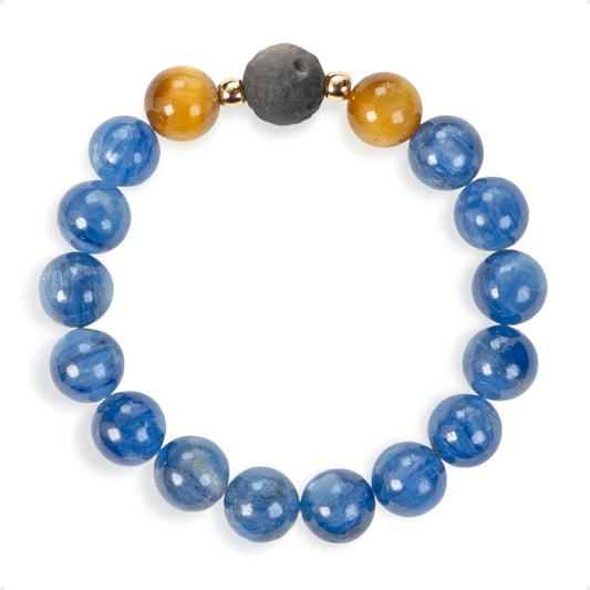 SENLLY Celestial Focus - Beaded Stretch Bracelet with Kyanite, Tiger Eye & Silver Obsidian, Handcrafted Natural Stone Jewelry for Clarity, Strength & Balance