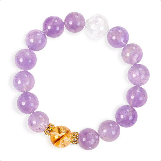 SENLLY Lavender Dawn Glow - Beaded Bracelet with Natural Lavender Amethyst, Citrine & White Agate, Handcrafted Natural Stone Jewelry for Calm, Balance & Gentle Radiance