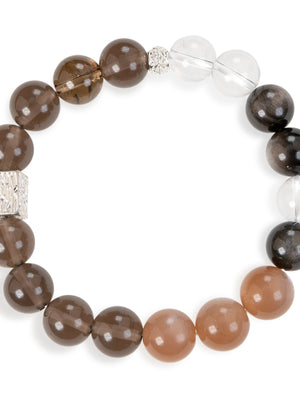 SENLLY Ember Balance - Beaded Stretch Bracelet with Natural Smoky Quartz, Sunstone & Silver Obsidian, Handcrafted Natural Stone Jewelry for Strength, Clarity & Grounding