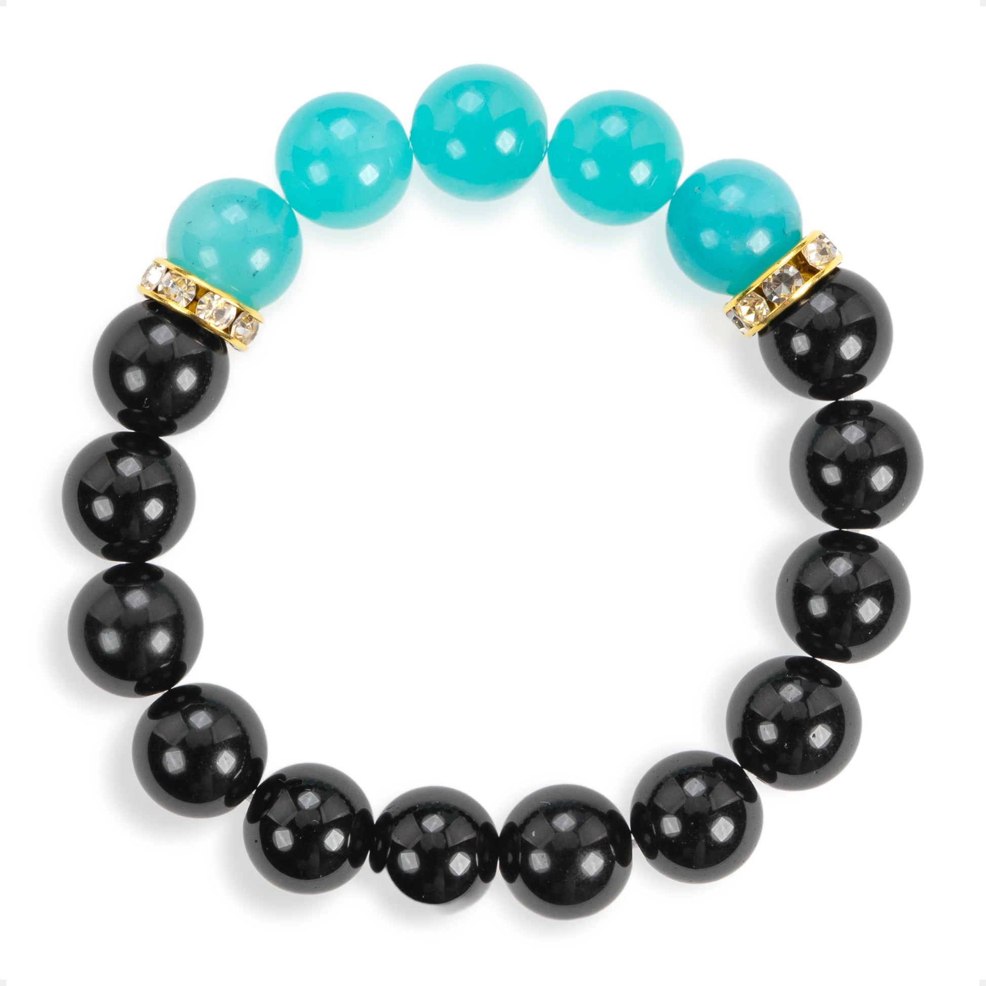 SENLLY Aqua Balance - Beaded Stretch Bracelet with Black Agate & Amazonite, Handmade Natural Stone Jewelry for Calm, Clarity & Emotional Balance