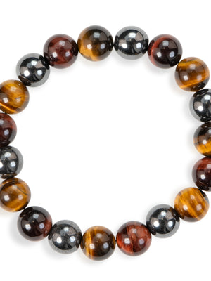 SENLLY Focus Strength - Natural Tiger Eye, Red Tiger Eye & Hematite Beaded Bracelet, Handmade Gemstone Jewelry for Confidence & Balance