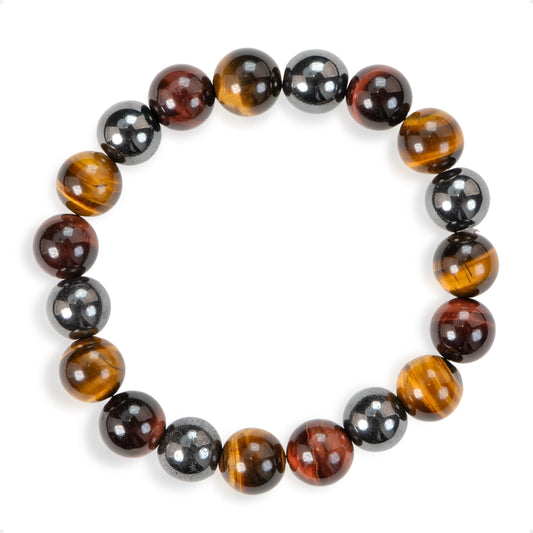 SENLLY Focus Strength - Natural Tiger Eye, Red Tiger Eye & Hematite Beaded Bracelet, Handmade Gemstone Jewelry for Confidence & Balance