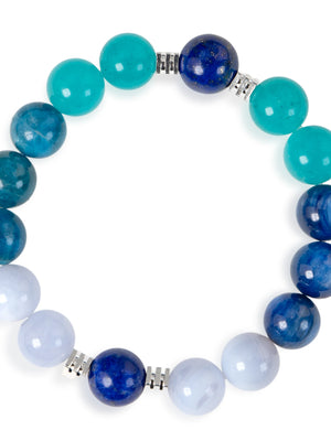 SENLLY Ocean Clarity - Beaded Stretch Bracelet with Amazonite, Blue Apatite & Lapis Lazuli, Handmade Natural Stone Jewelry for Clarity, Balance & Calm