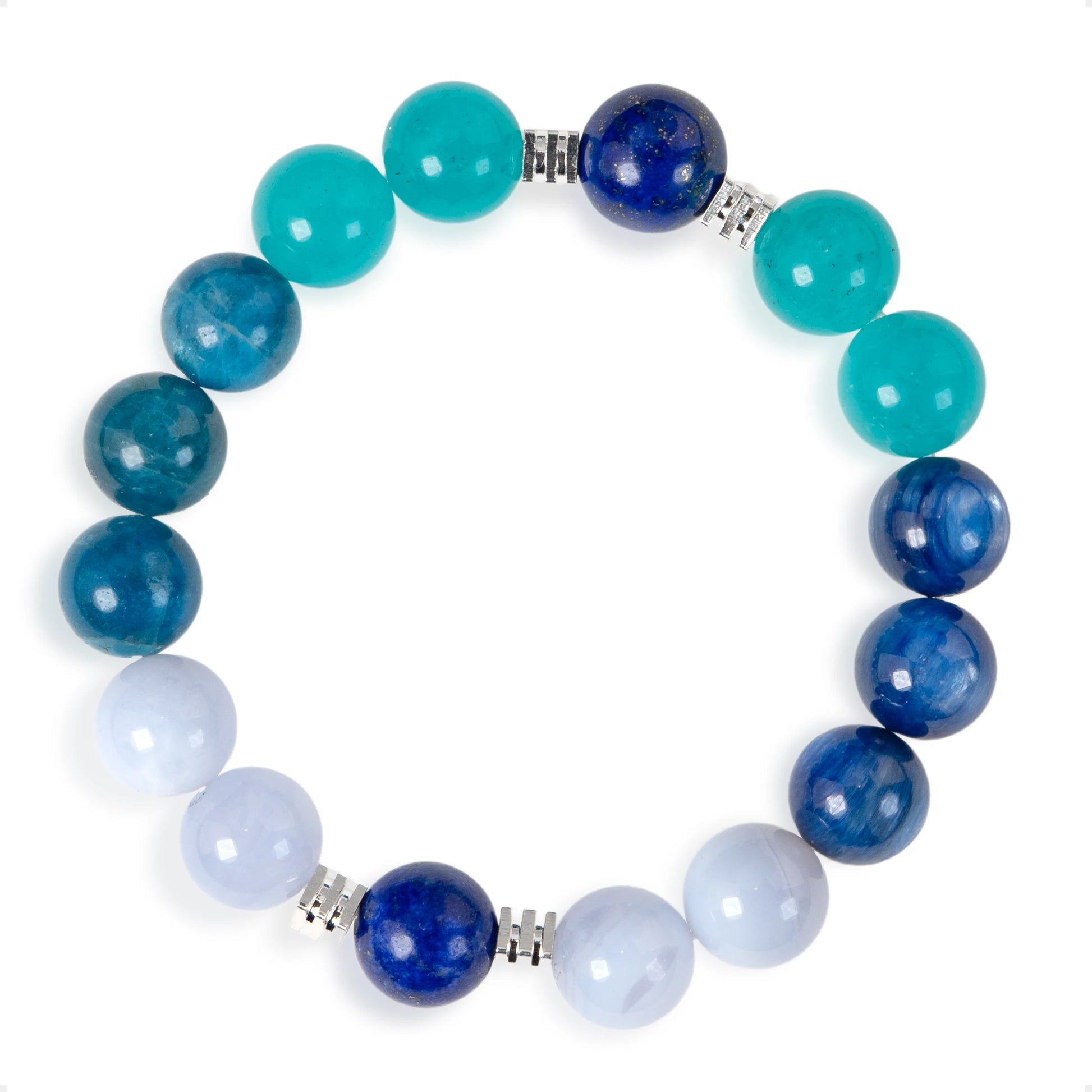 SENLLY Ocean Clarity - Beaded Stretch Bracelet with Amazonite, Blue Apatite & Lapis Lazuli, Handmade Natural Stone Jewelry for Clarity, Balance & Calm