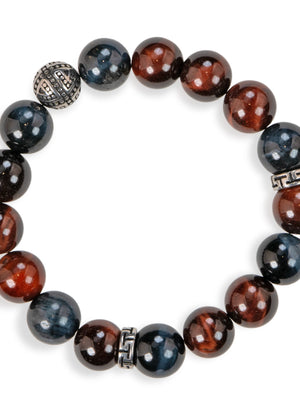 SENLLY Obsidian Vanguard - Beaded Stretch Bracelet with Natural Red & Blue Tiger Eye, Handcrafted Natural Stone Jewelry for Strength, Focus & Grounding