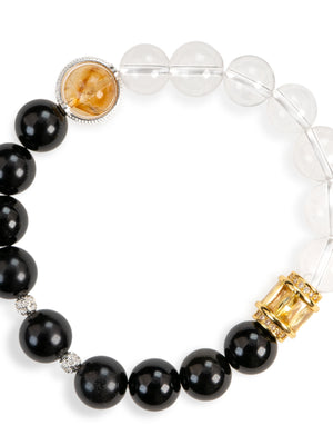 SENLLY Golden Clarity - Beaded Stretch Bracelet with Natural Citrine, Clear Quartz & Black Agate, Handcrafted Natural Stone Jewelry for Strength, Focus & Emotional Balance