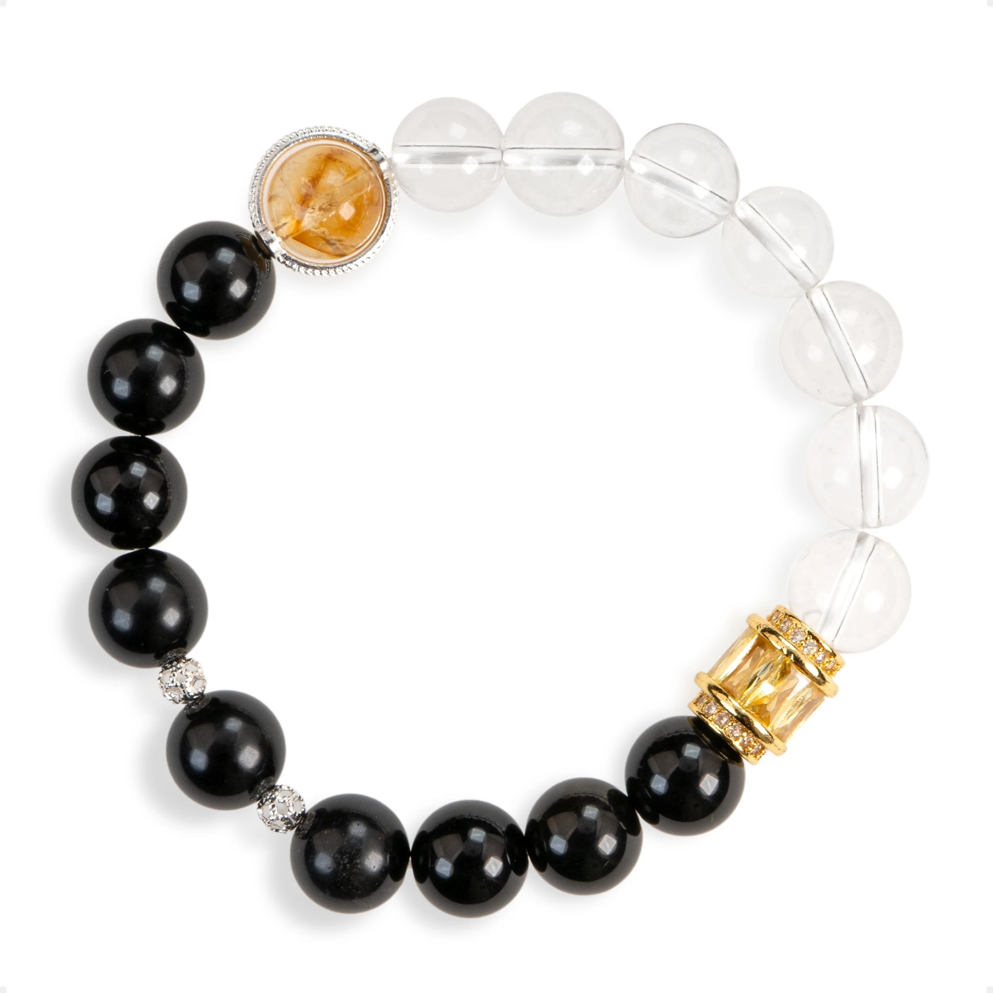 SENLLY Golden Clarity - Beaded Stretch Bracelet with Natural Citrine, Clear Quartz & Black Agate, Handcrafted Natural Stone Jewelry for Strength, Focus & Emotional Balance