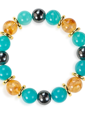SENLLY Amber Tide - Beaded Stretch Bracelet with Amazonite, Citrine & Natural Hematite, Handmade Natural Stone Jewelry for Balance, Clarity & Renewal