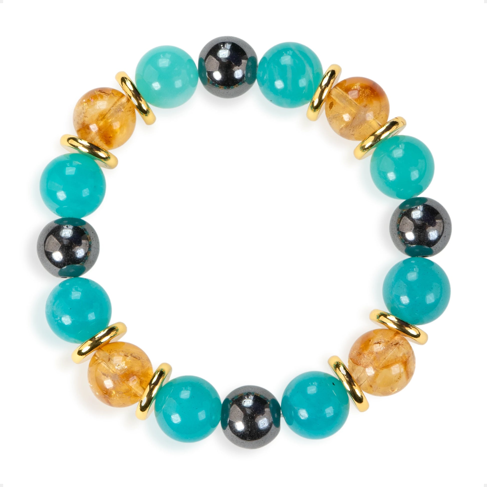 SENLLY Amber Tide - Beaded Stretch Bracelet with Amazonite, Citrine & Natural Hematite, Handmade Natural Stone Jewelry for Balance, Clarity & Renewal