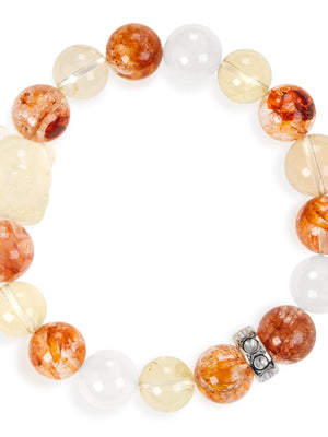 SENLLY Ember Harmony - Beaded Stretch Bracelet with Natural Red Hematoid Quartz, Citrine & White Agate, Handcrafted Natural Stone Jewelry for Vitality, Positivity & Balance