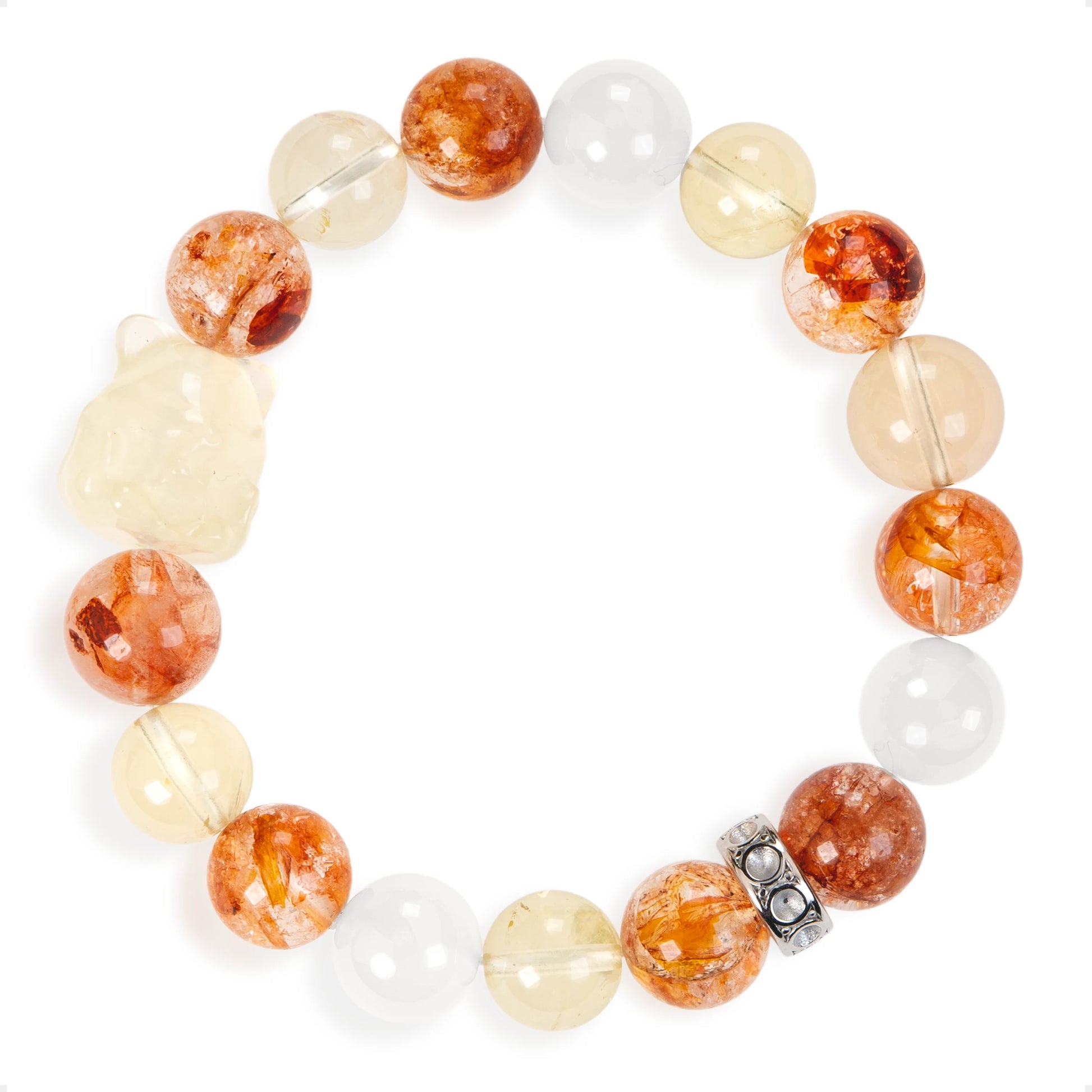 SENLLY Ember Harmony - Beaded Stretch Bracelet with Natural Red Hematoid Quartz, Citrine & White Agate, Handcrafted Natural Stone Jewelry for Vitality, Positivity & Balance