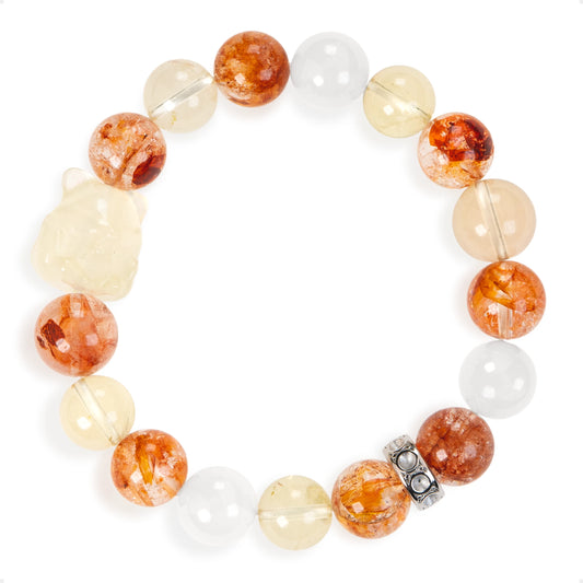 SENLLY Ember Harmony - Beaded Stretch Bracelet with Natural Red Hematoid Quartz, Citrine & White Agate, Handcrafted Natural Stone Jewelry for Vitality, Positivity & Balance