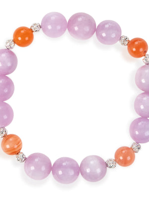 SENLLY Blossom Aura - Beaded Stretch Bracelet with Natural Kunzite & South Red Agate, Handcrafted Natural Stone Jewelry for Calm, Harmony & Emotional Clarity