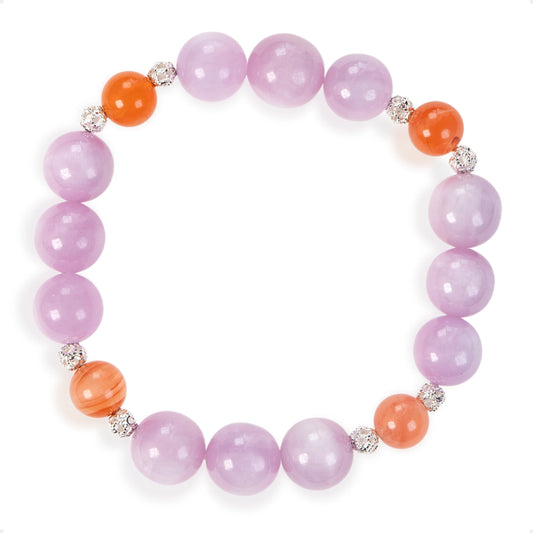 SENLLY Blossom Aura - Beaded Stretch Bracelet with Natural Kunzite & South Red Agate, Handcrafted Natural Stone Jewelry for Calm, Harmony & Emotional Clarity