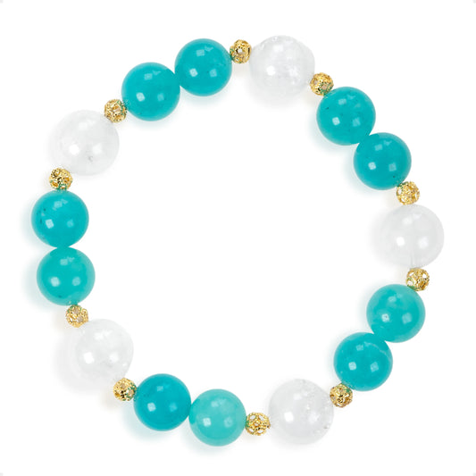 SENLLY Aqua Breeze - Beaded Stretch Bracelet with Natural Amazonite & White Agate, Handcrafted Natural Stone Jewelry for Calm, Clarity & Fresh Energy