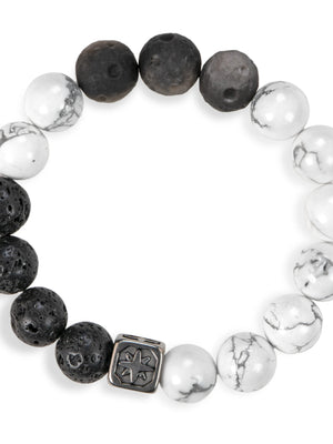 SENLLY Shadow Axis - Beaded Stretch Bracelet with Natural Lava Rock, Howlite & Silver Obsidian, Handcrafted Natural Stone Jewelry for Strength, Clarity & Grounding