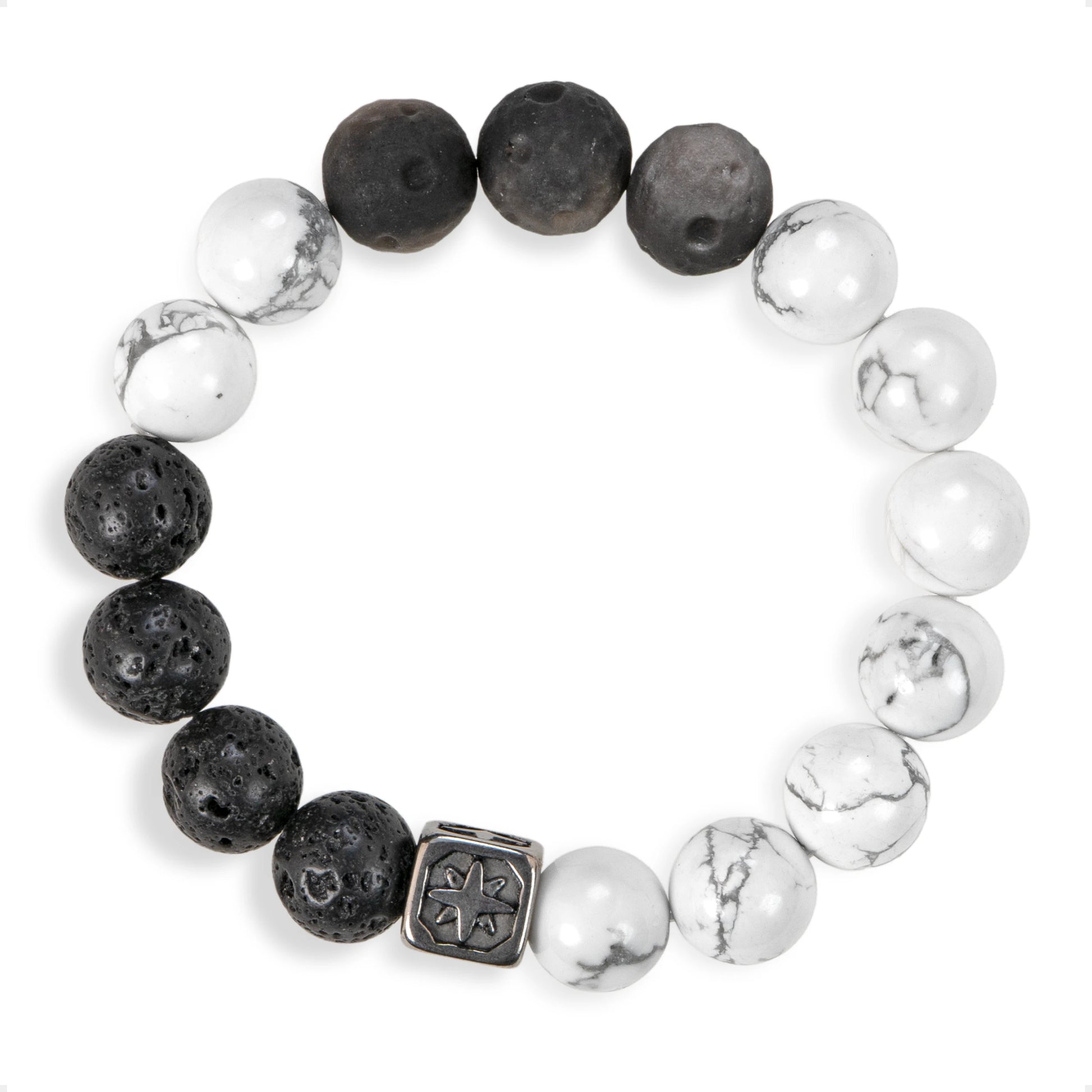 SENLLY Shadow Axis - Beaded Stretch Bracelet with Natural Lava Rock, Howlite & Silver Obsidian, Handcrafted Natural Stone Jewelry for Strength, Clarity & Grounding