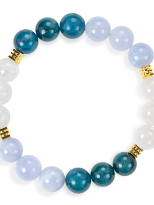 SENLLY Ocean Whisper - Beaded Stretch Bracelet with Blue Apatite, Blue Lace Agate & White Agate, Handmade Natural Stone Jewelry for Calm, Clarity & Balance