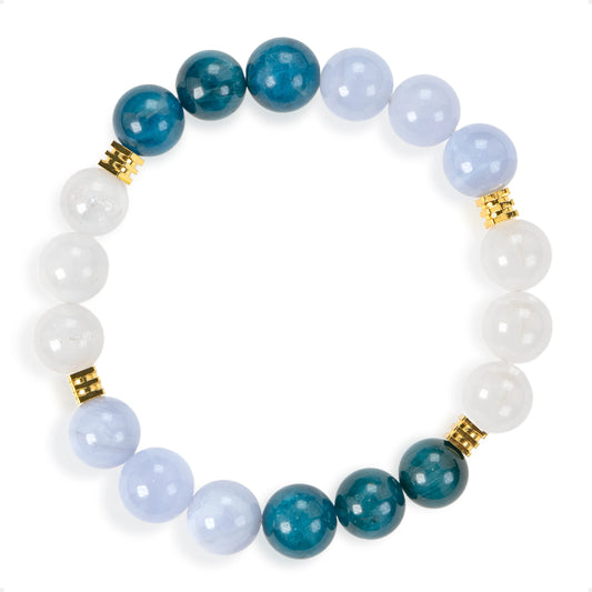 SENLLY Ocean Whisper - Beaded Stretch Bracelet with Blue Apatite, Blue Lace Agate & White Agate, Handmade Natural Stone Jewelry for Calm, Clarity & Balance