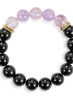 SENLLY Lavender Clarity - Beaded Stretch Bracelet with Black Agate & Lavender Amethyst, Handmade Natural Stone Jewelry for Calm, Focus & Emotional Balance