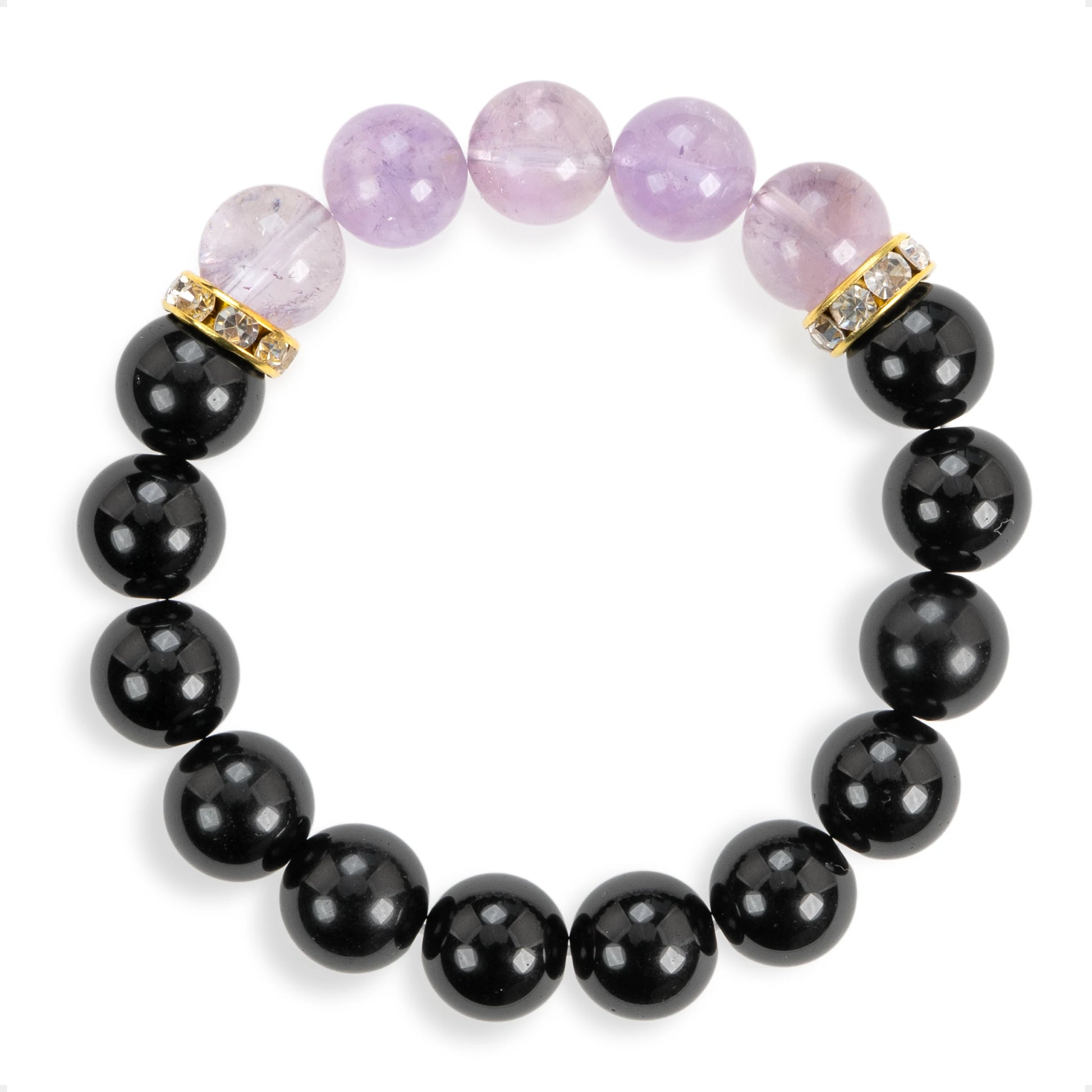 SENLLY Lavender Clarity - Beaded Stretch Bracelet with Black Agate & Lavender Amethyst, Handmade Natural Stone Jewelry for Calm, Focus & Emotional Balance